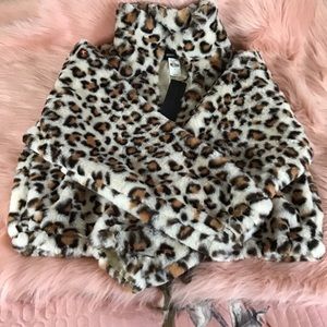 Pink Victoria Secret semi crop top know one cares faux feathers sweater.